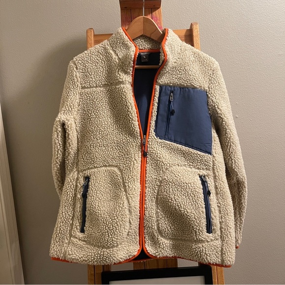 Jackets & Blazers - Eddie Bauer Rangefinder Sherpa Fleece Full Zip Up Coat Tan/ Navy size Medium